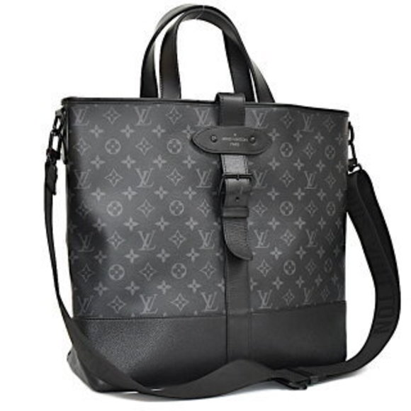 Louis Vuitton Monogram Eclipse Black Saumur Tote Bag Leather Black - Picture 1 of 8